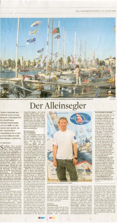Alleinsegler   Norbert Maibaum   MAZ Presse